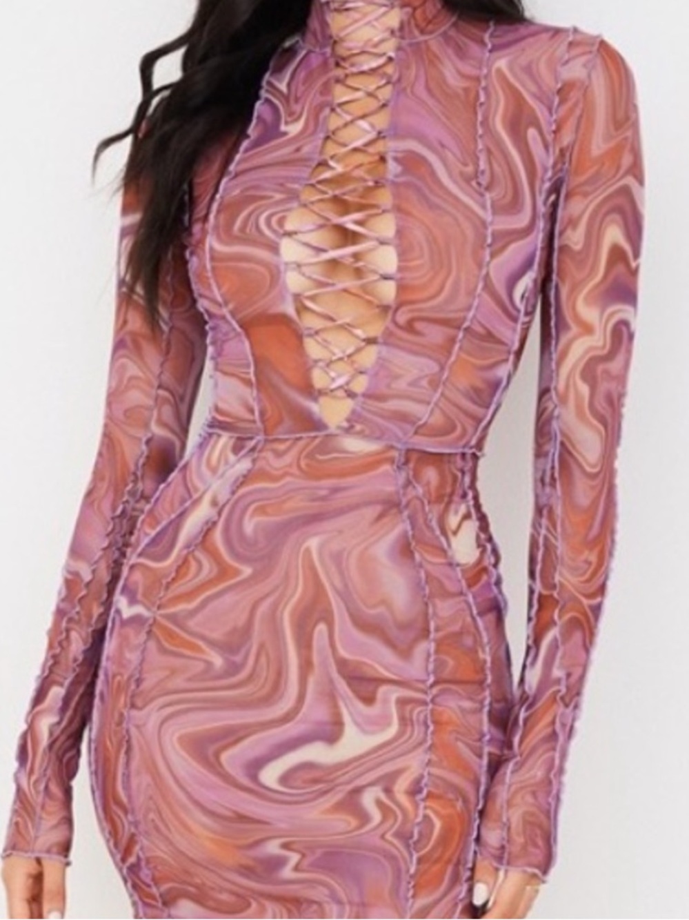House of CB Dylan Purple Printed Mesh Mini Dress Size XS